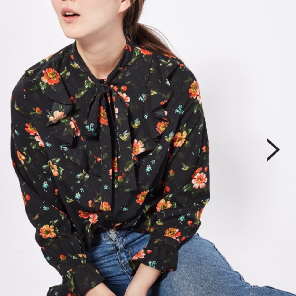 TOPSHOP Floral Bow Shirt